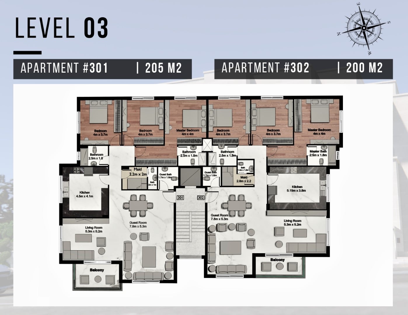 المستوى 3 - شقة 301 & 302